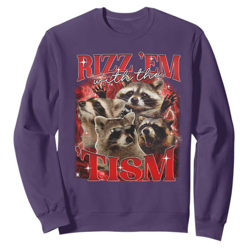 Autism Funny Sweatshirt Rizz Em With The Tism Meme Autistic Racoon