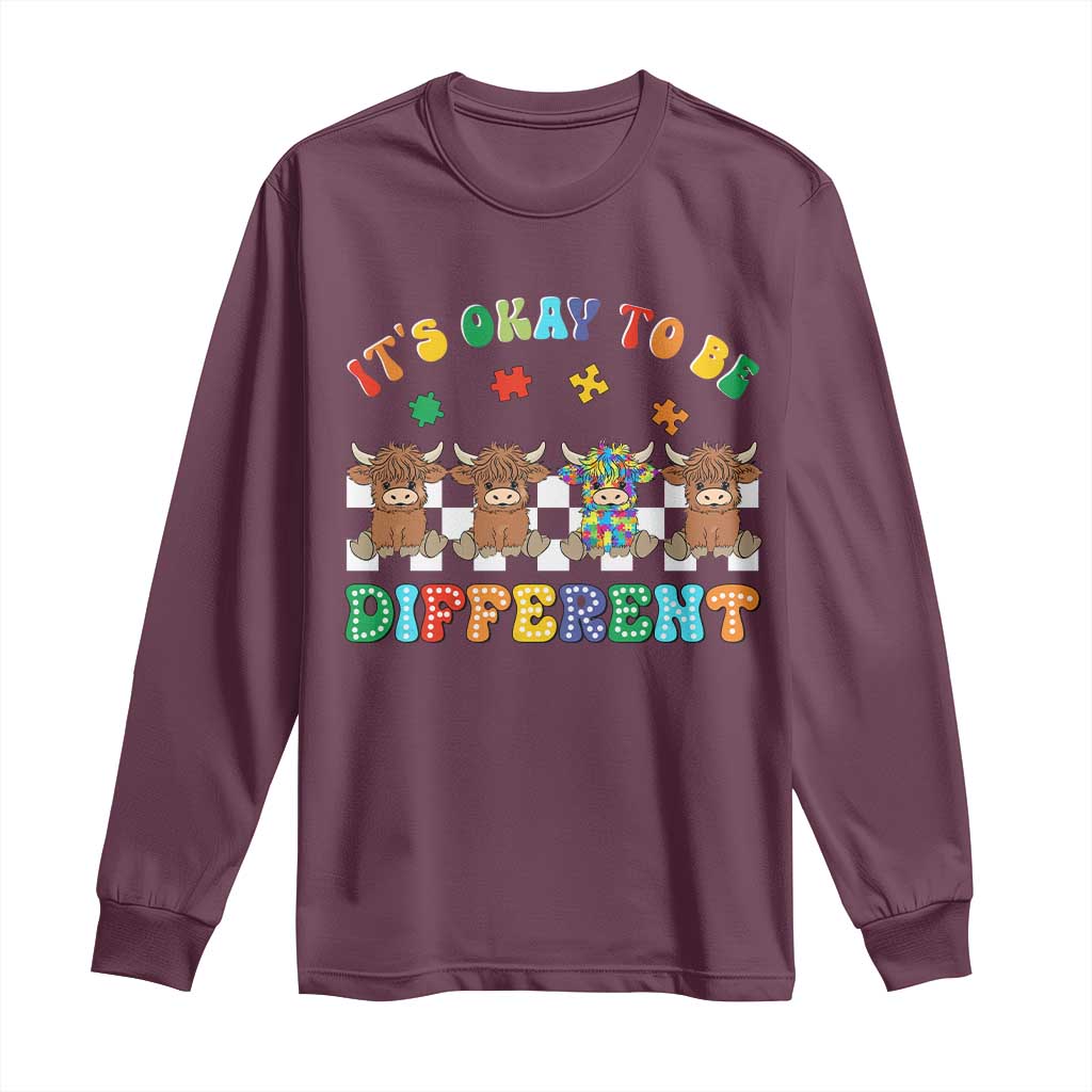 It’s Okay To Be Different Autism Support Long Sleeve Shirt Autistic Cow Positivity Vibe