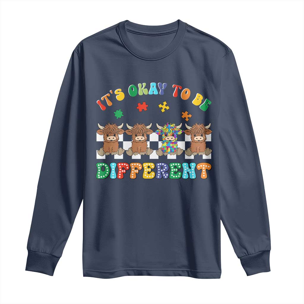 It’s Okay To Be Different Autism Support Long Sleeve Shirt Autistic Cow Positivity Vibe