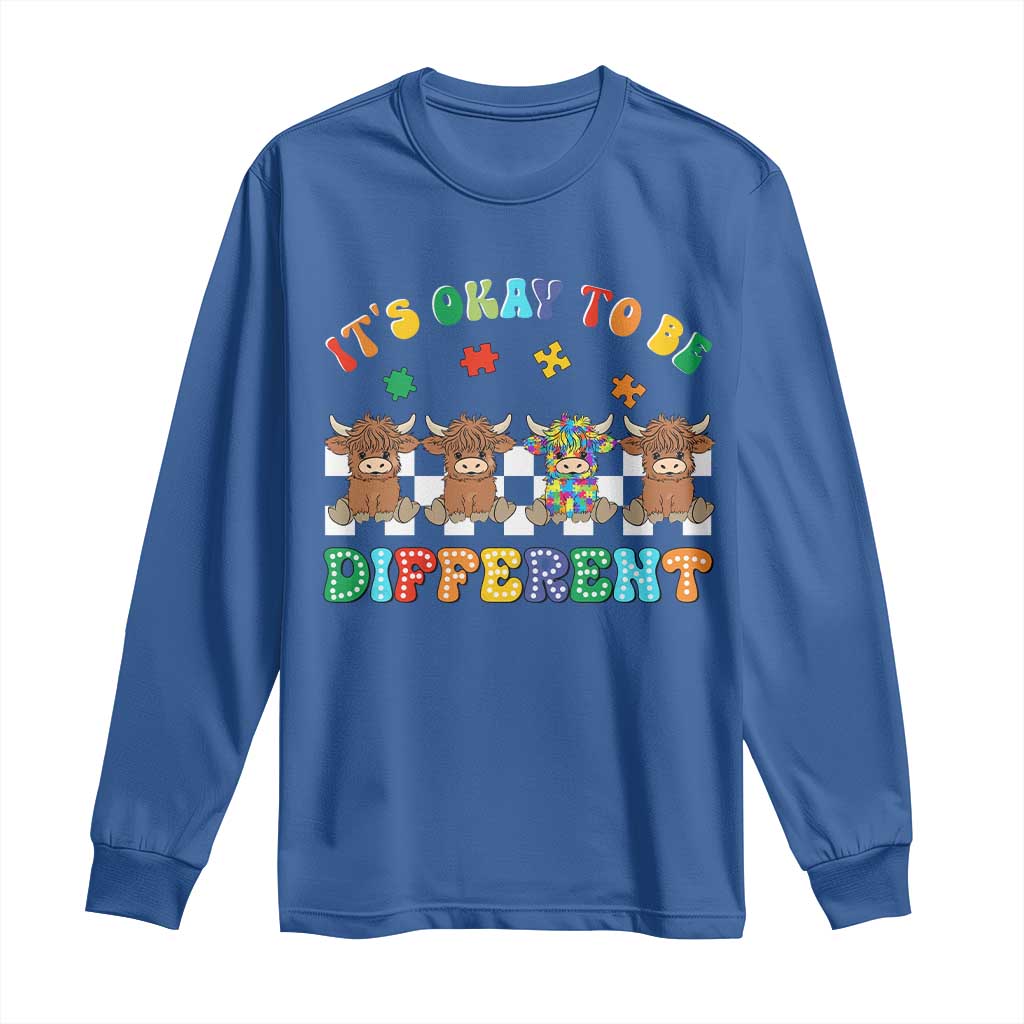 It’s Okay To Be Different Autism Support Long Sleeve Shirt Autistic Cow Positivity Vibe