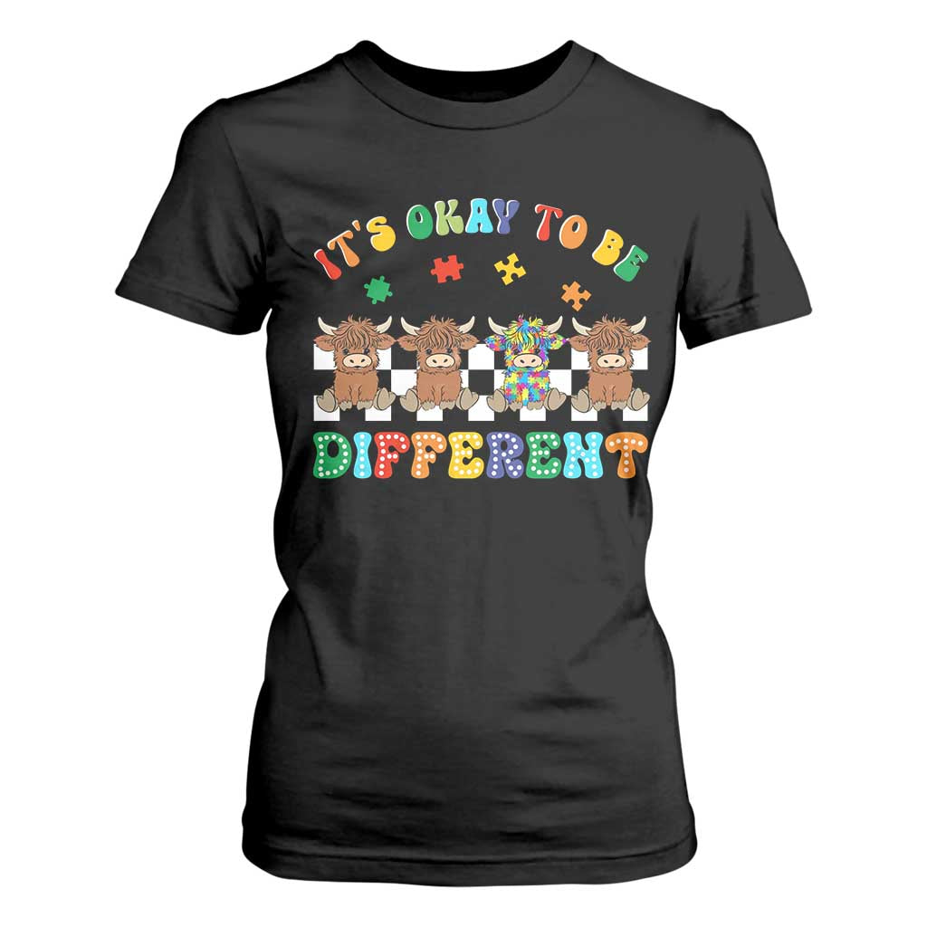 It’s Okay To Be Different Autism Support T Shirt For Women Autistic Cow Positivity Vibe
