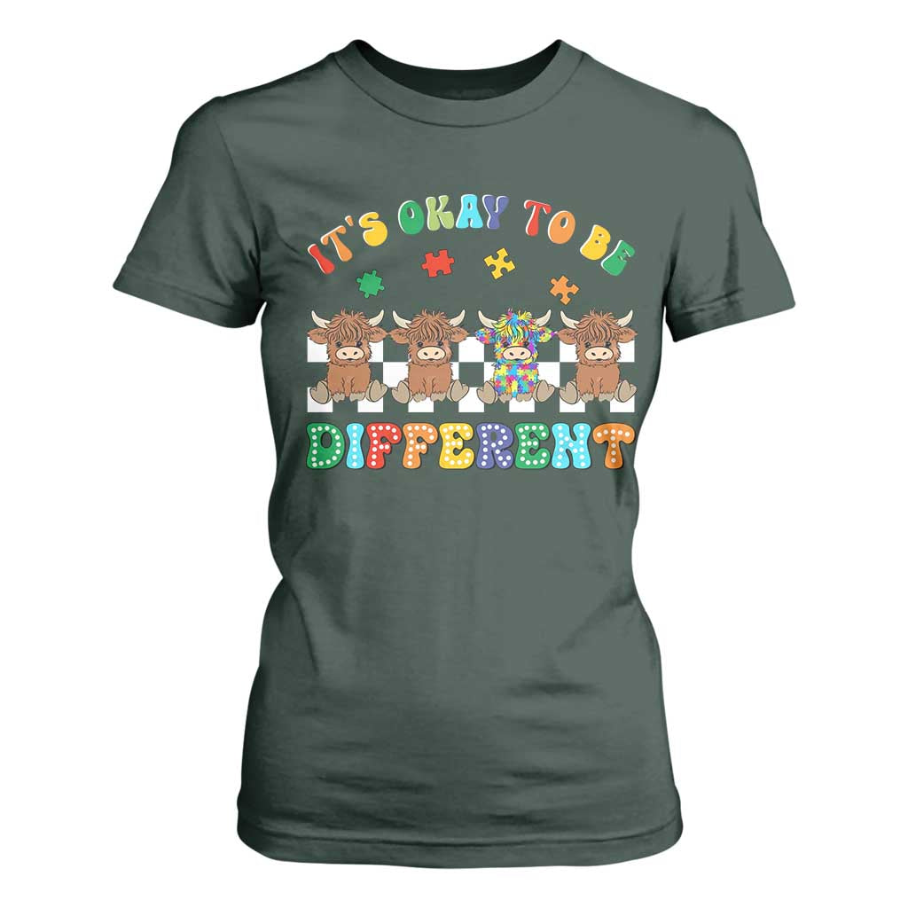 It’s Okay To Be Different Autism Support T Shirt For Women Autistic Cow Positivity Vibe