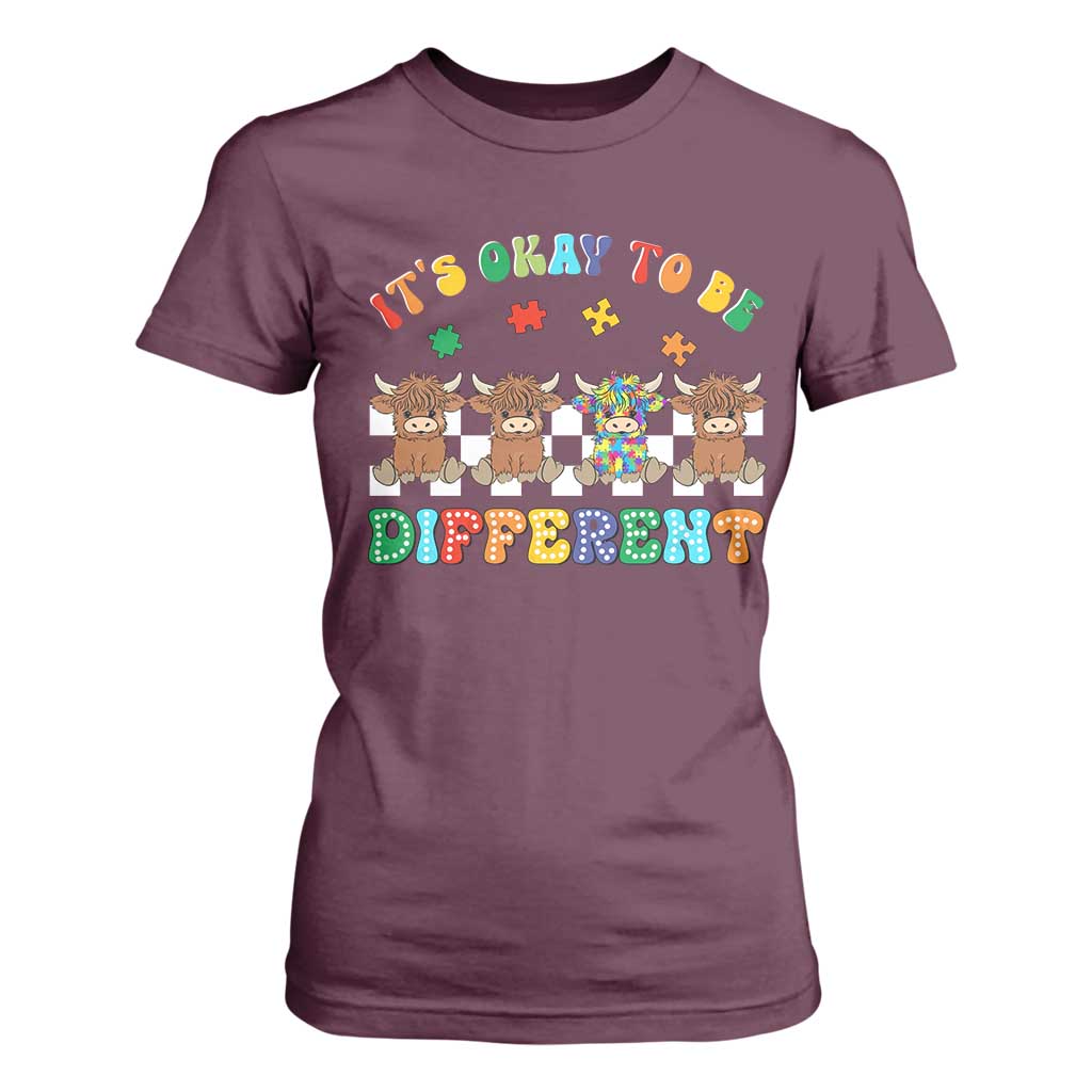 It’s Okay To Be Different Autism Support T Shirt For Women Autistic Cow Positivity Vibe