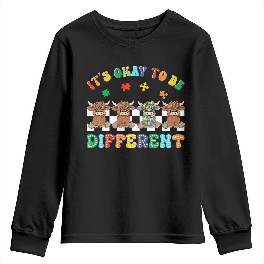 It’s Okay To Be Different Autism Support Youth Sweatshirt Autistic Cow Positivity Vibe