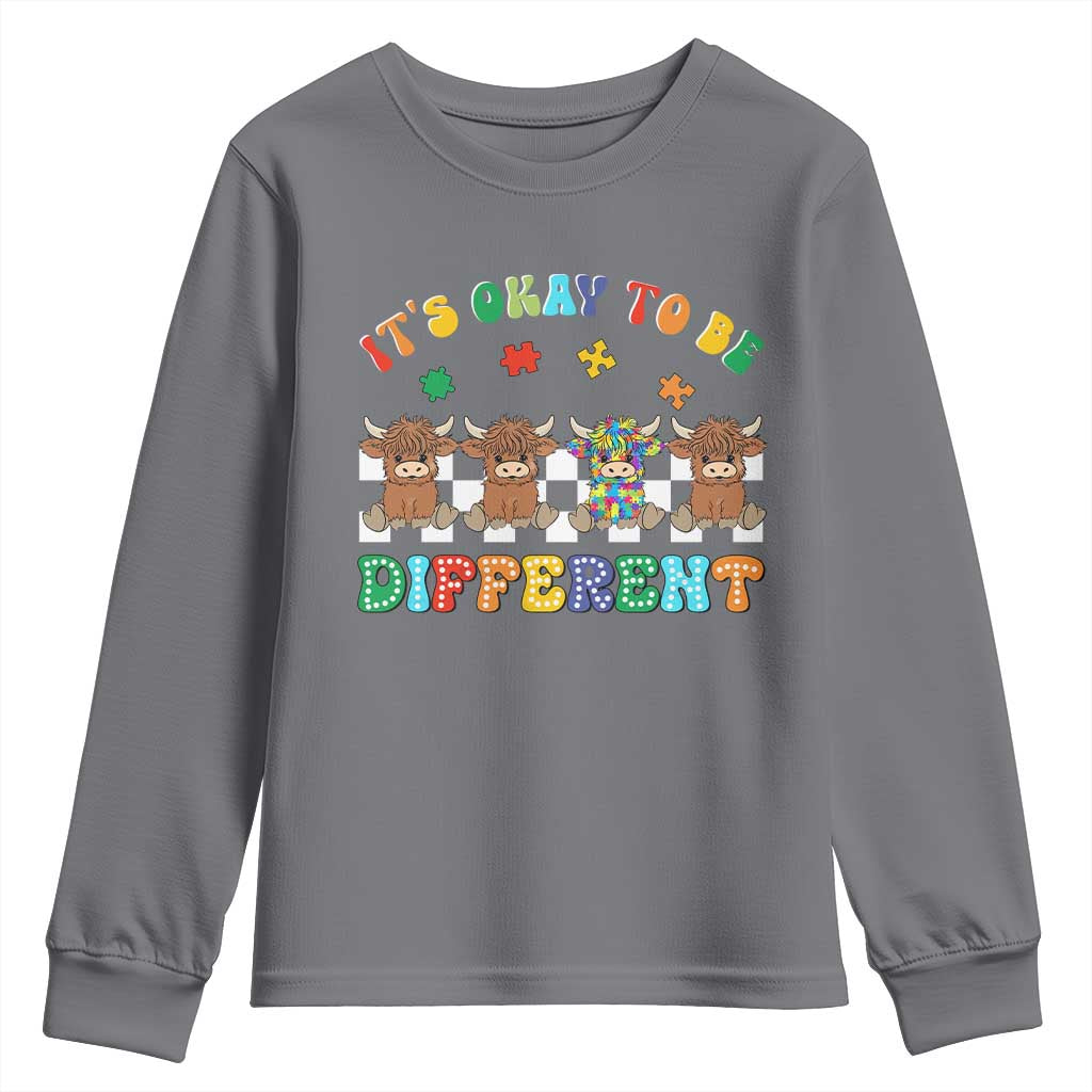 It’s Okay To Be Different Autism Support Youth Sweatshirt Autistic Cow Positivity Vibe