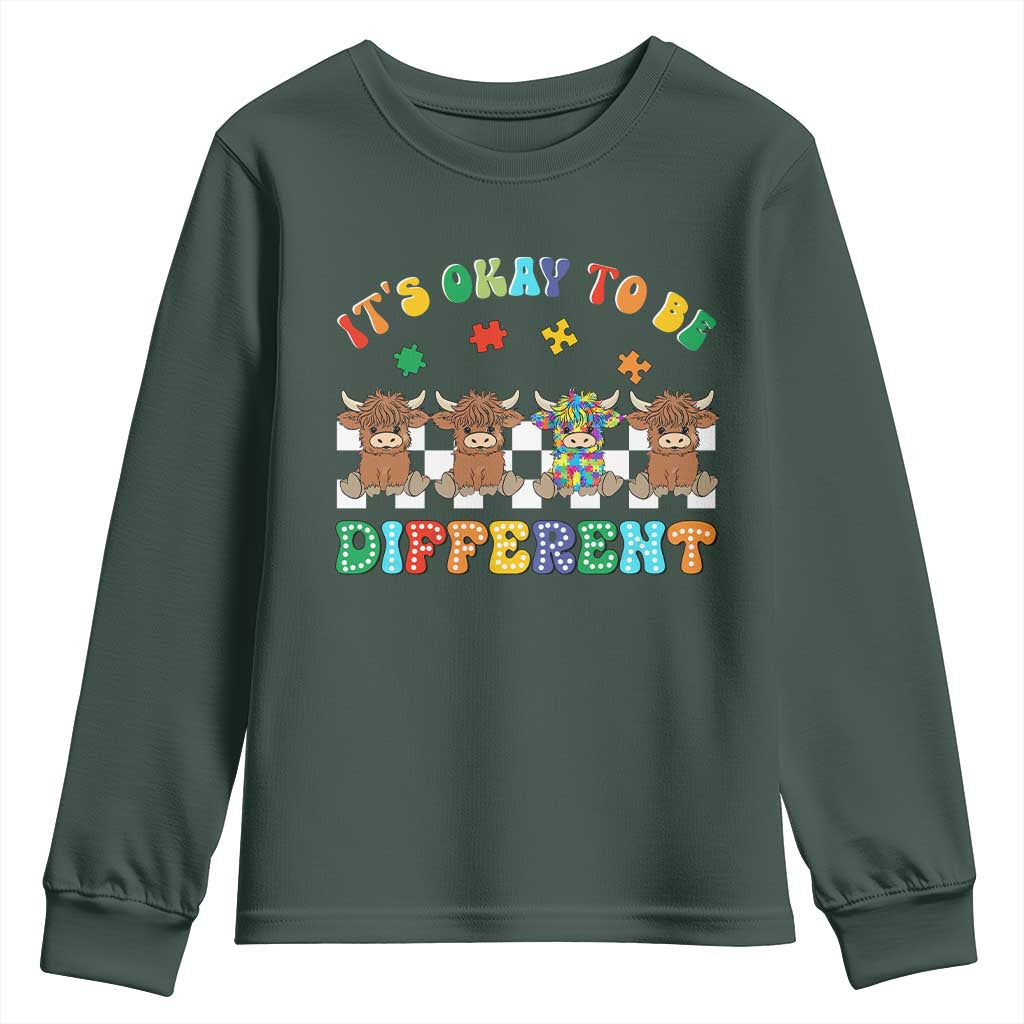 It’s Okay To Be Different Autism Support Youth Sweatshirt Autistic Cow Positivity Vibe