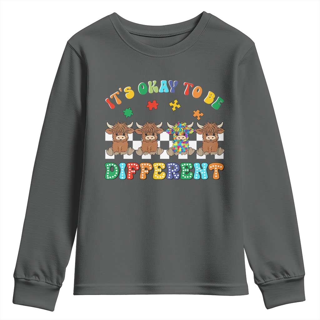 It’s Okay To Be Different Autism Support Youth Sweatshirt Autistic Cow Positivity Vibe