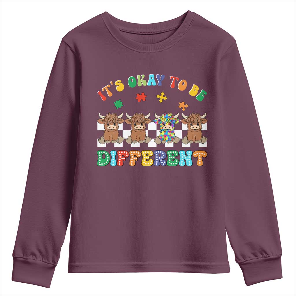 It’s Okay To Be Different Autism Support Youth Sweatshirt Autistic Cow Positivity Vibe