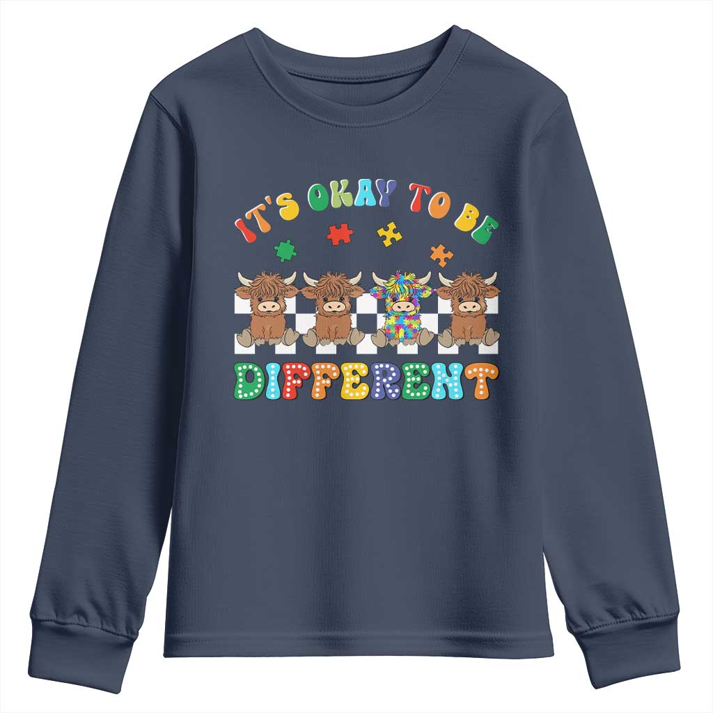 It’s Okay To Be Different Autism Support Youth Sweatshirt Autistic Cow Positivity Vibe