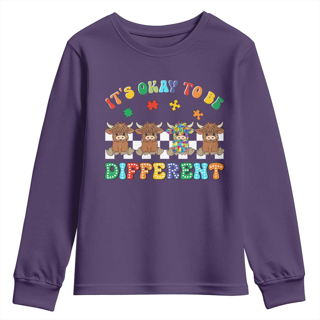 It’s Okay To Be Different Autism Support Youth Sweatshirt Autistic Cow Positivity Vibe