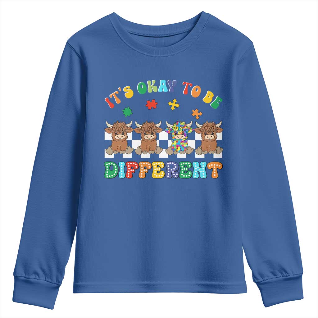 It’s Okay To Be Different Autism Support Youth Sweatshirt Autistic Cow Positivity Vibe