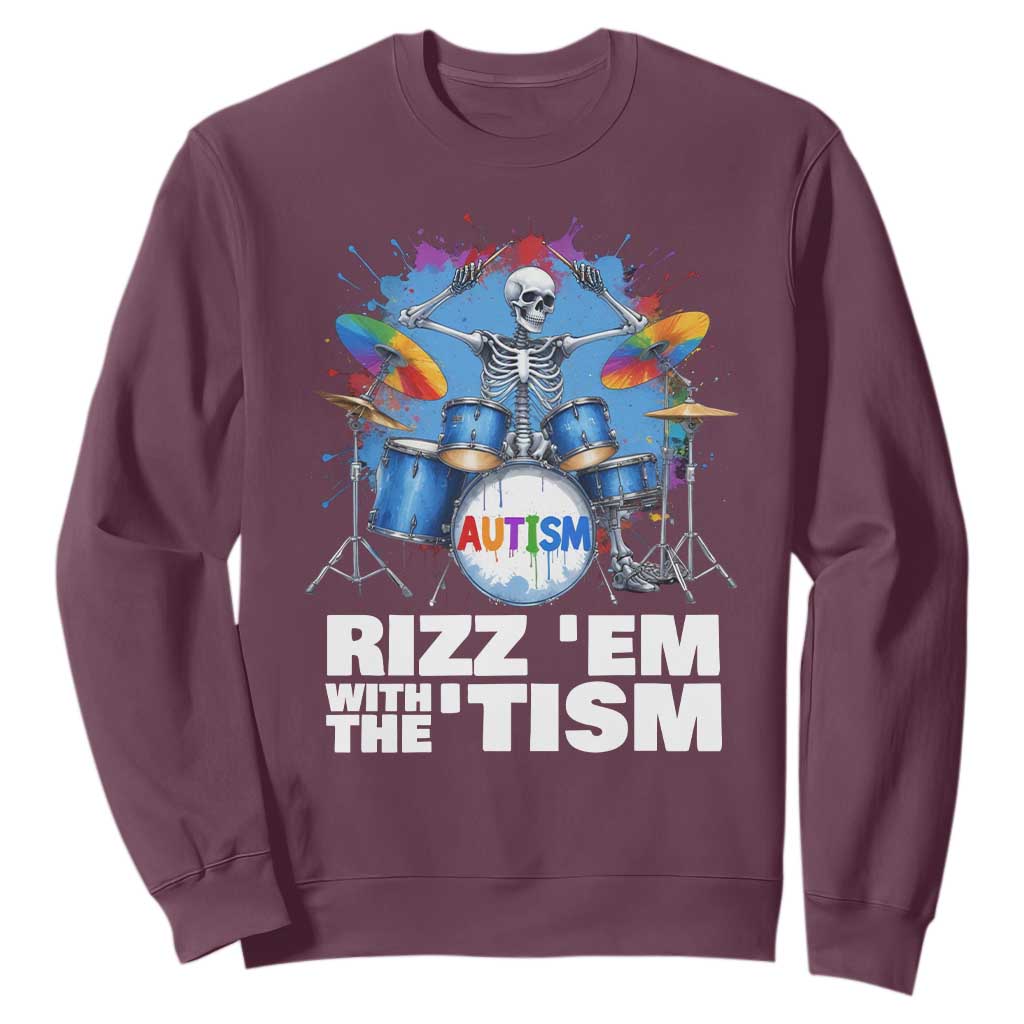 Autism Skeleton Meme Sweatshirt Rizz Em With The Tism Meme Autistic Drummer