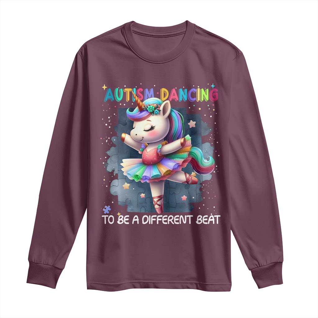 Autism Support Unicorn Long Sleeve Shirt Ballet Dancing To A Different Beat