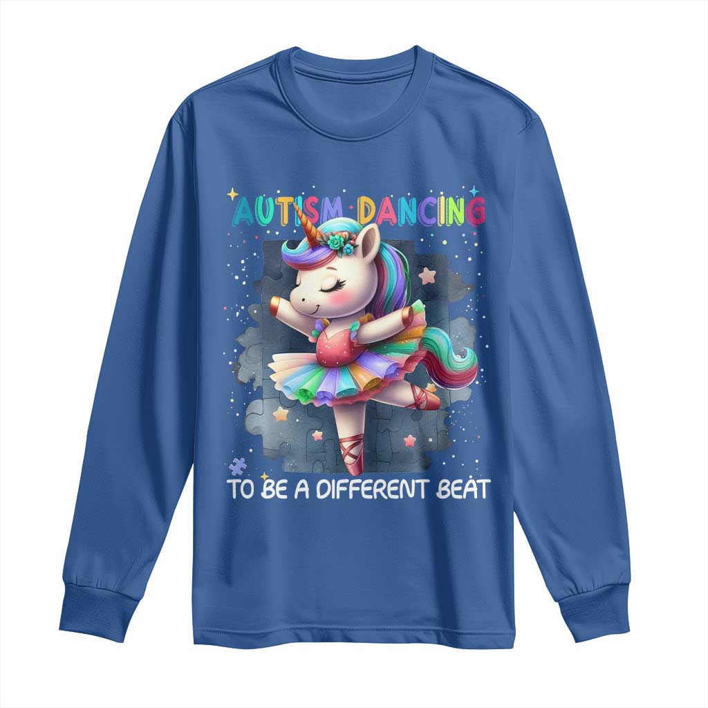 Autism Support Unicorn Long Sleeve Shirt Ballet Dancing To A Different Beat