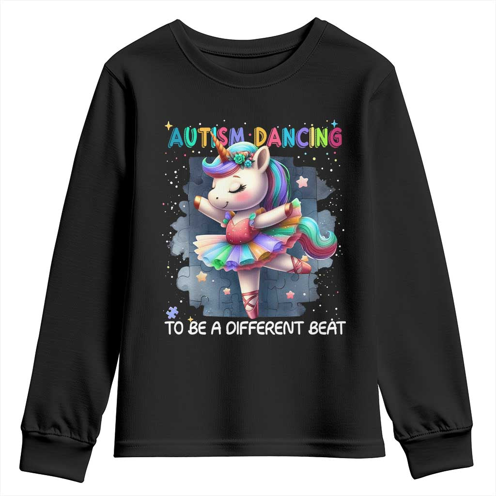 Autism Support Unicorn Youth Sweatshirt Ballet Dancing To A Different Beat