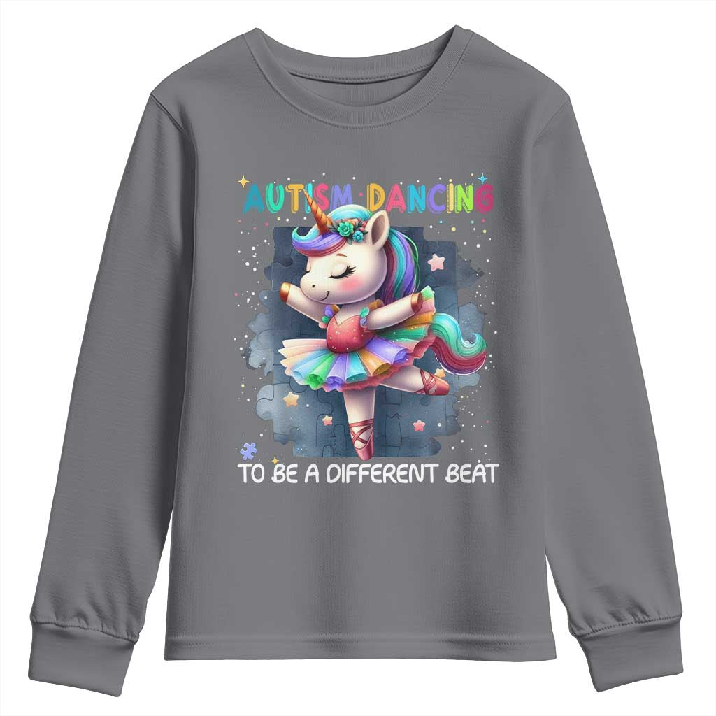 Autism Support Unicorn Youth Sweatshirt Ballet Dancing To A Different Beat