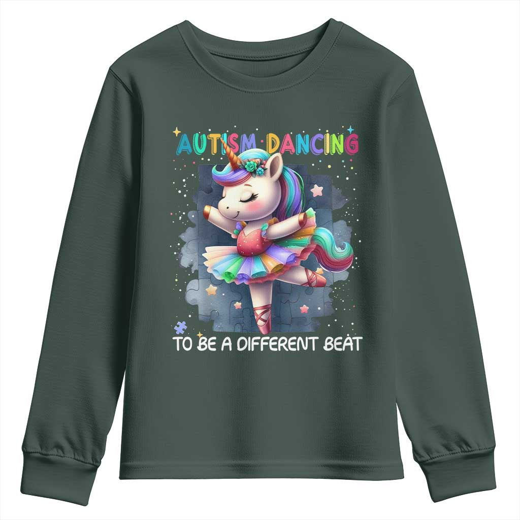 Autism Support Unicorn Youth Sweatshirt Ballet Dancing To A Different Beat