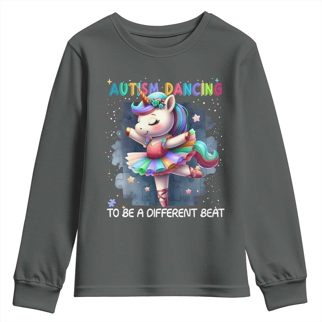 Autism Support Unicorn Youth Sweatshirt Ballet Dancing To A Different Beat