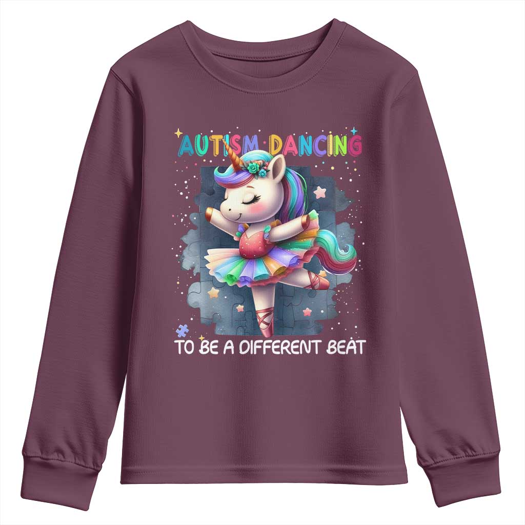 Autism Support Unicorn Youth Sweatshirt Ballet Dancing To A Different Beat