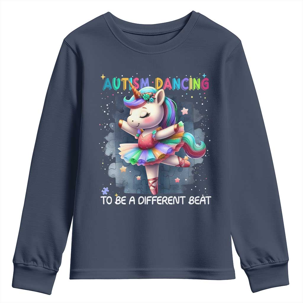 Autism Support Unicorn Youth Sweatshirt Ballet Dancing To A Different Beat
