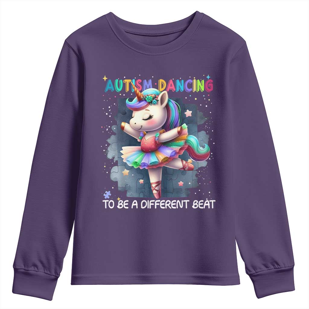 Autism Support Unicorn Youth Sweatshirt Ballet Dancing To A Different Beat