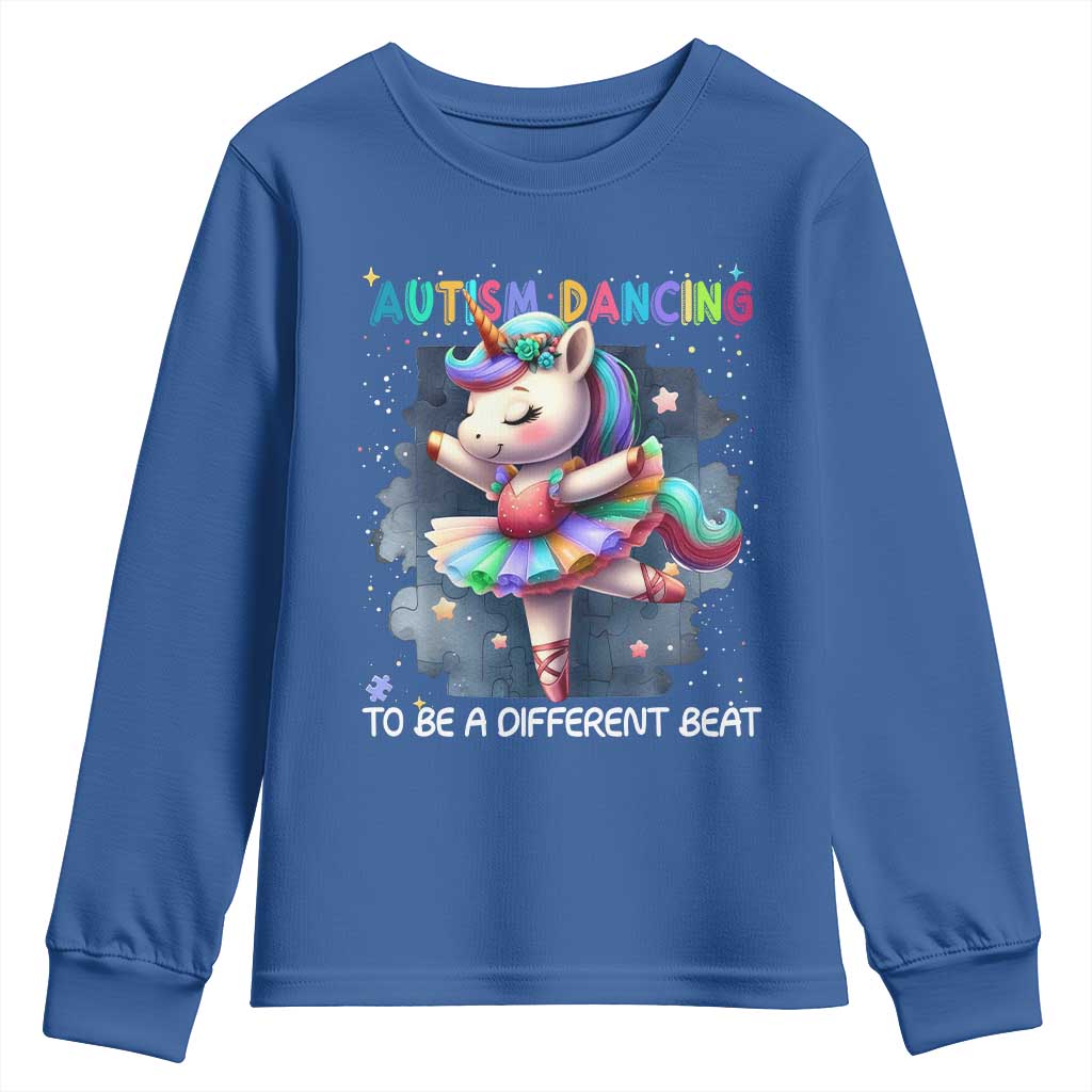 Autism Support Unicorn Youth Sweatshirt Ballet Dancing To A Different Beat