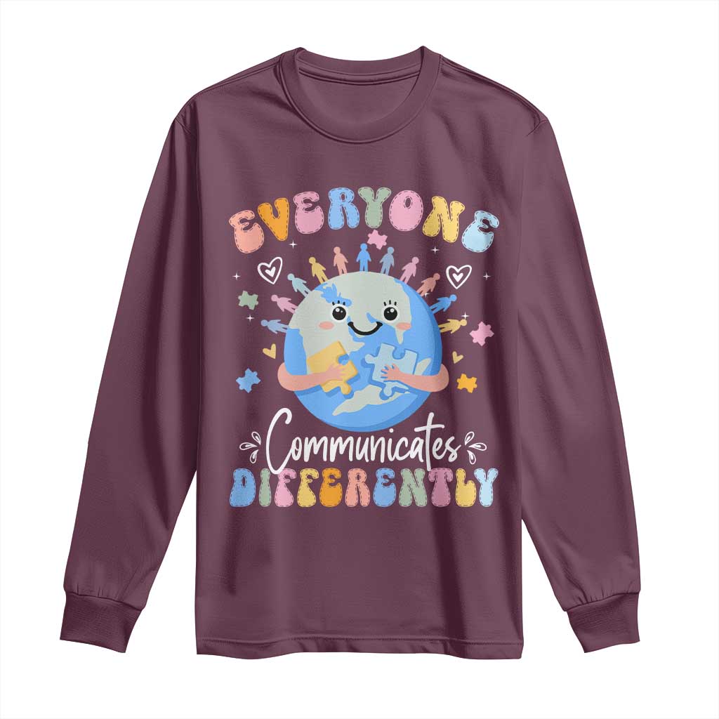 Autism Support Sped Teacher Long Sleeve Shirt Everyone Communicates Differently