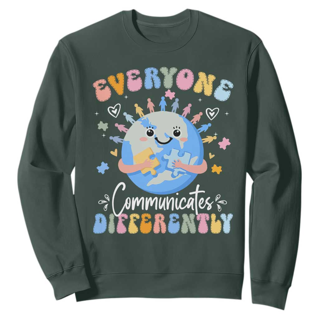 Autism Support Sped Teacher Sweatshirt Everyone Communicates Differently
