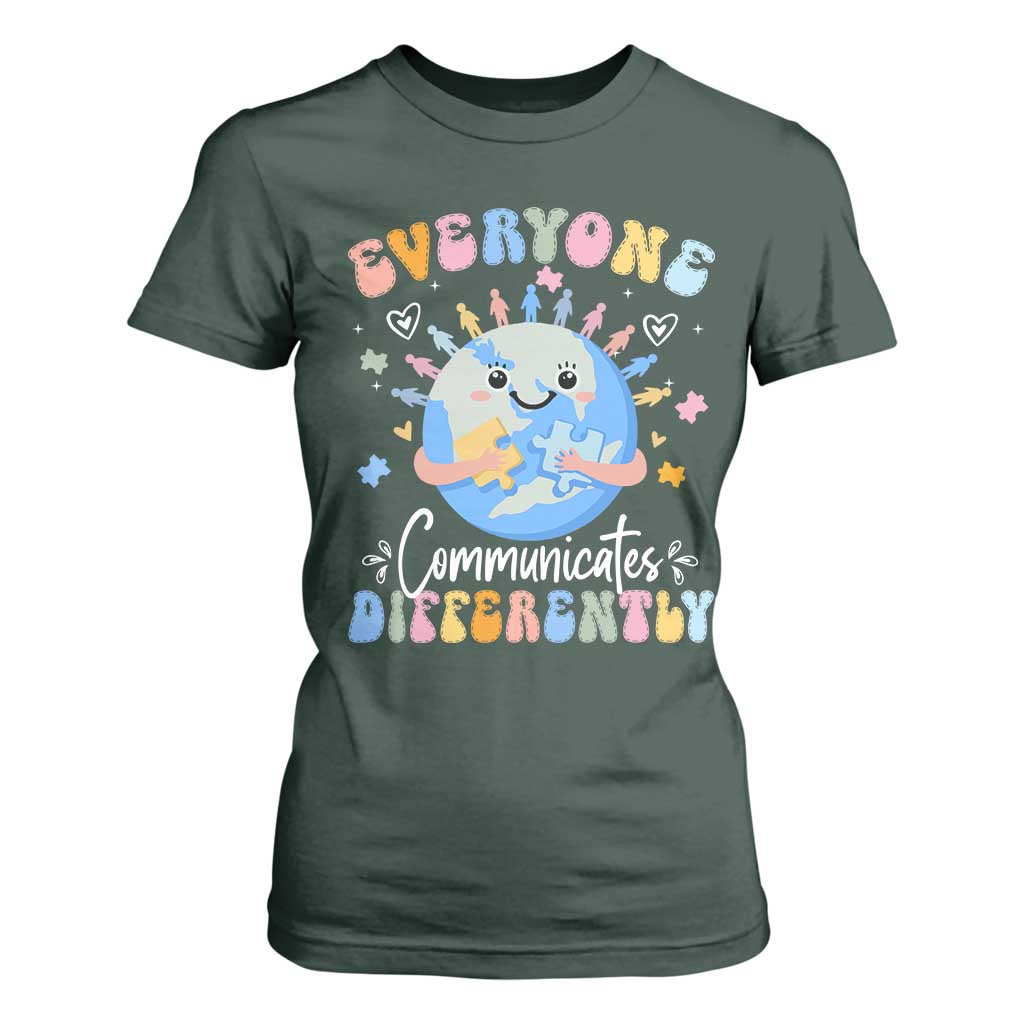 Autism Support Sped Teacher T Shirt For Women Everyone Communicates Differently