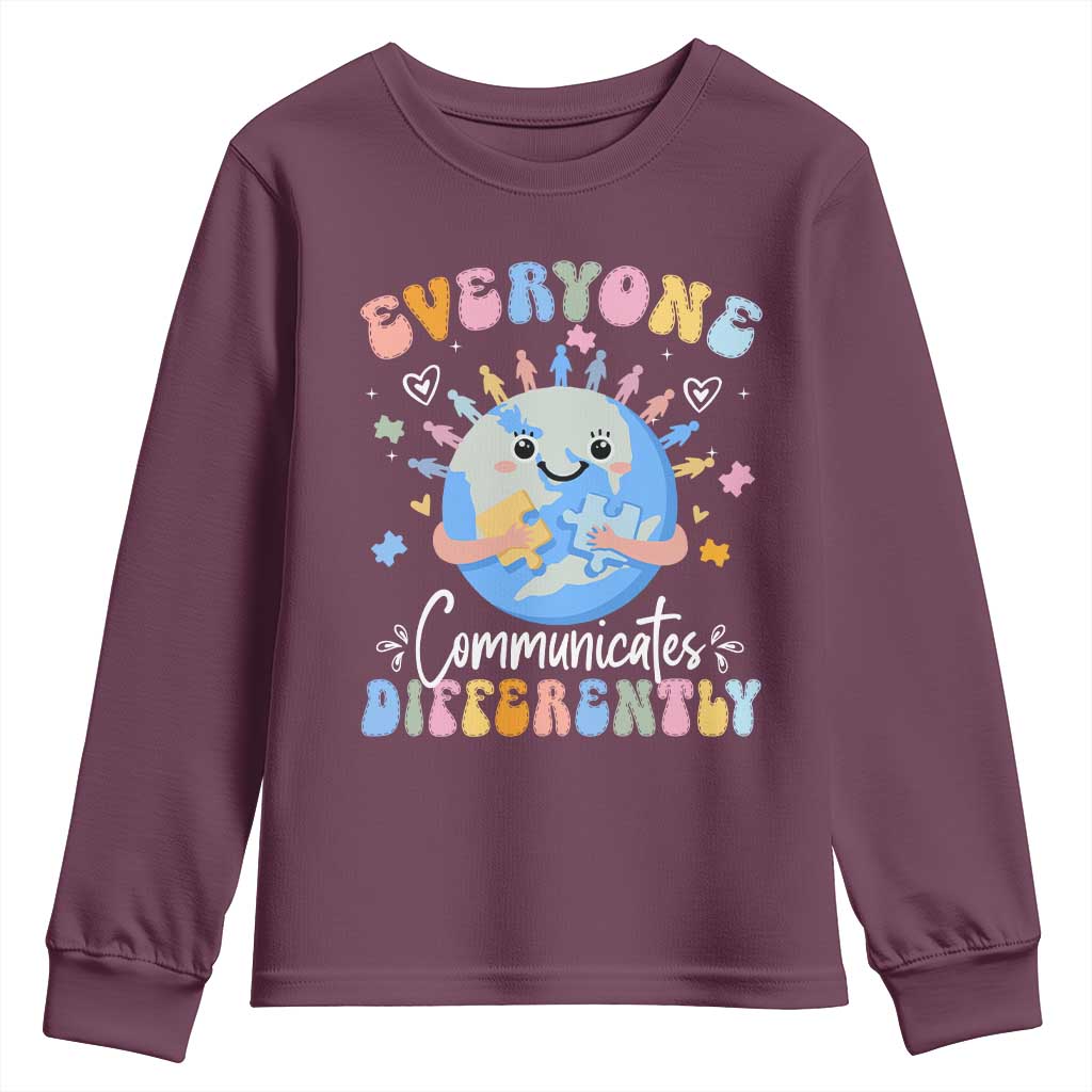 Autism Support Sped Teacher Youth Sweatshirt Everyone Communicates Differently