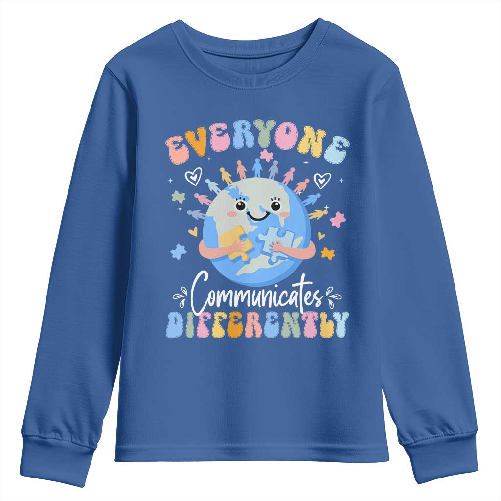Autism Support Sped Teacher Youth Sweatshirt Everyone Communicates Differently