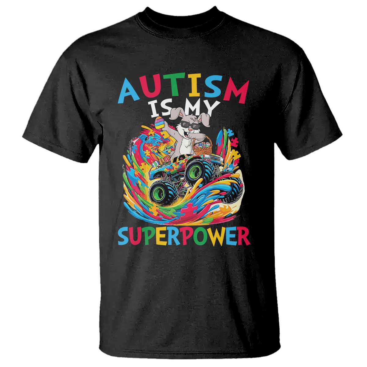 Autism Support Easter T Shirt Dabbing Bunny Monster Truck Lovers