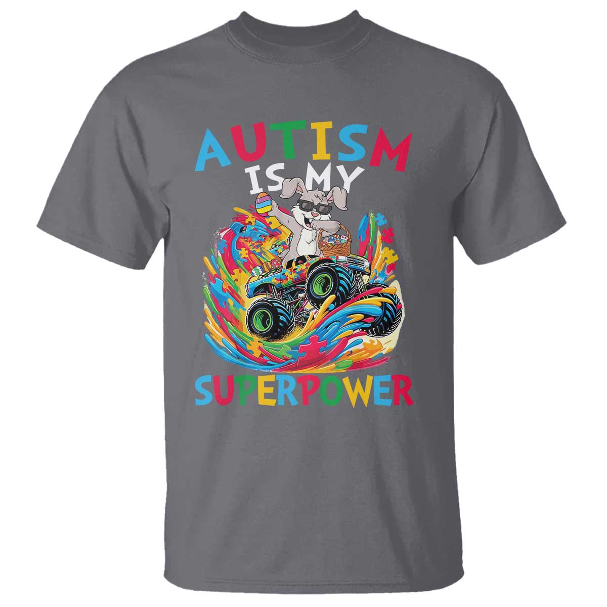 Autism Support Easter T Shirt Dabbing Bunny Monster Truck Lovers