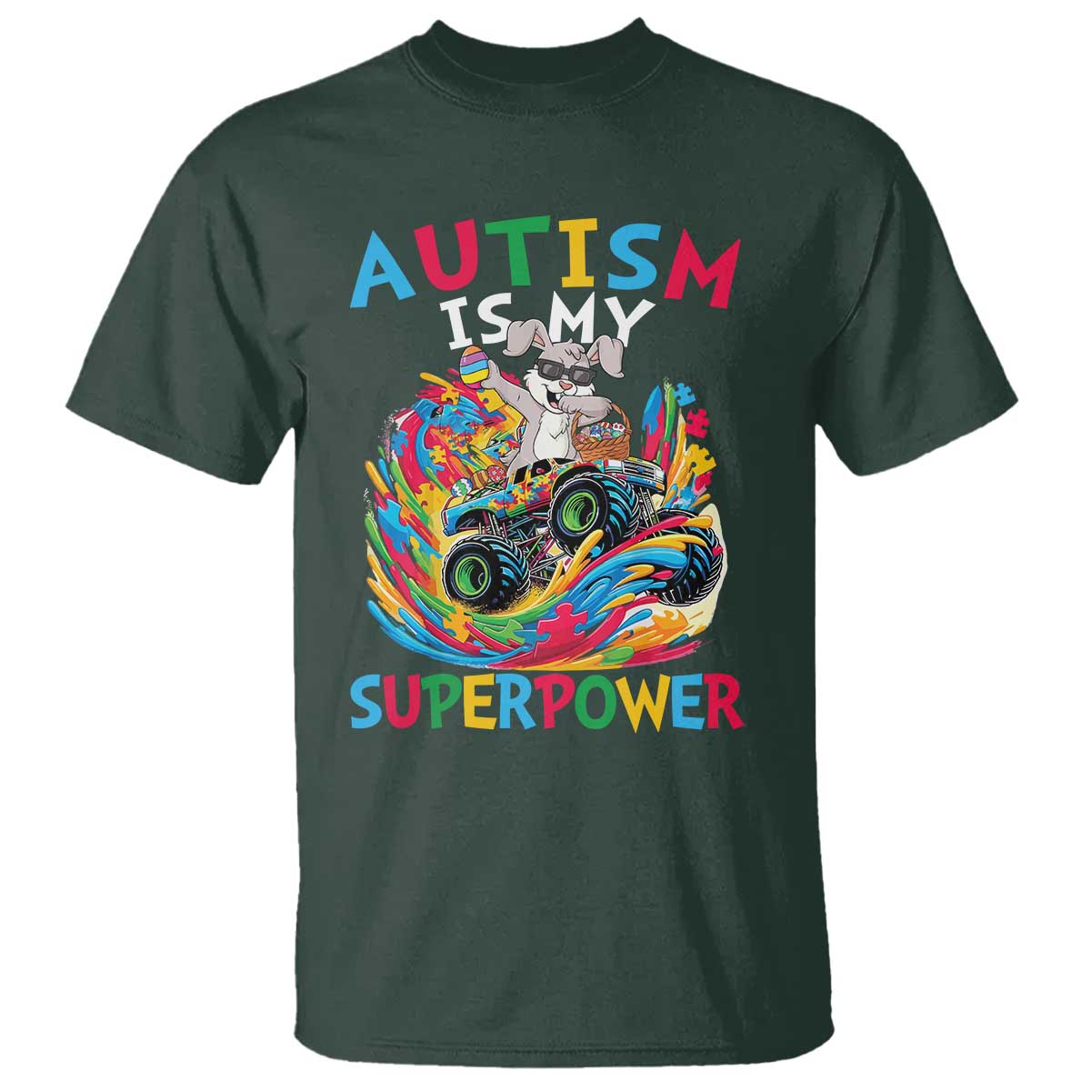 Autism Support Easter T Shirt Dabbing Bunny Monster Truck Lovers