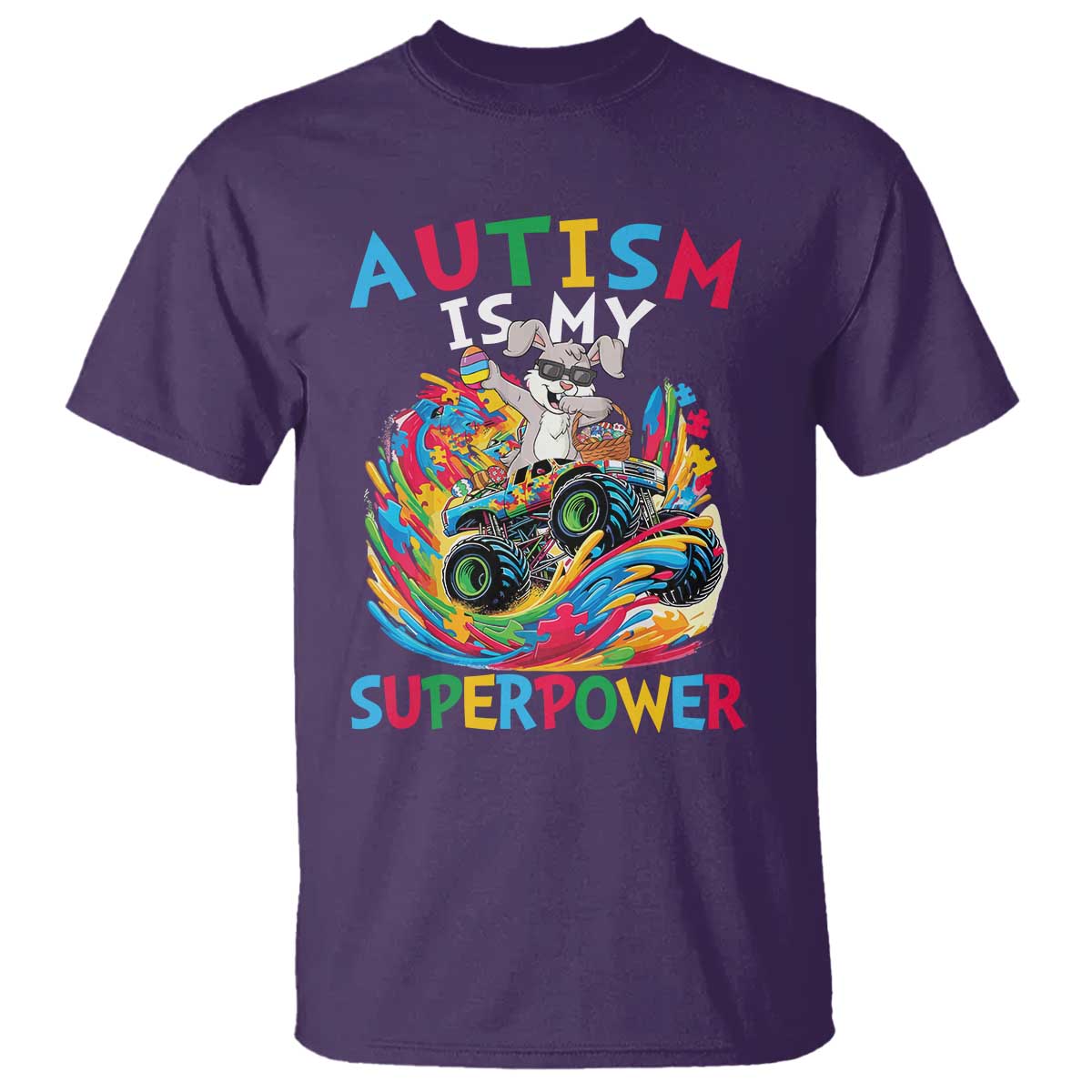 Autism Support Easter T Shirt Dabbing Bunny Monster Truck Lovers