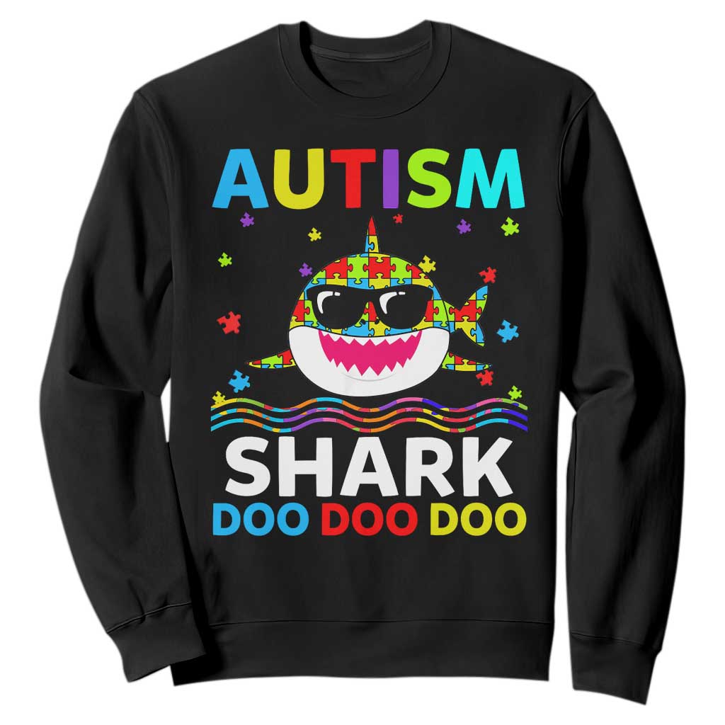 Funny Autism Shark Sweatshirt Puzzle Piece Autistic Mom Dad Sped Teacher