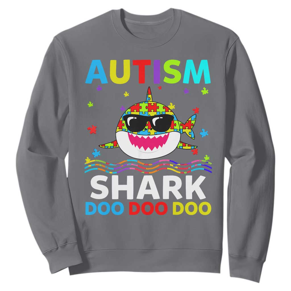 Funny Autism Shark Sweatshirt Puzzle Piece Autistic Mom Dad Sped Teacher