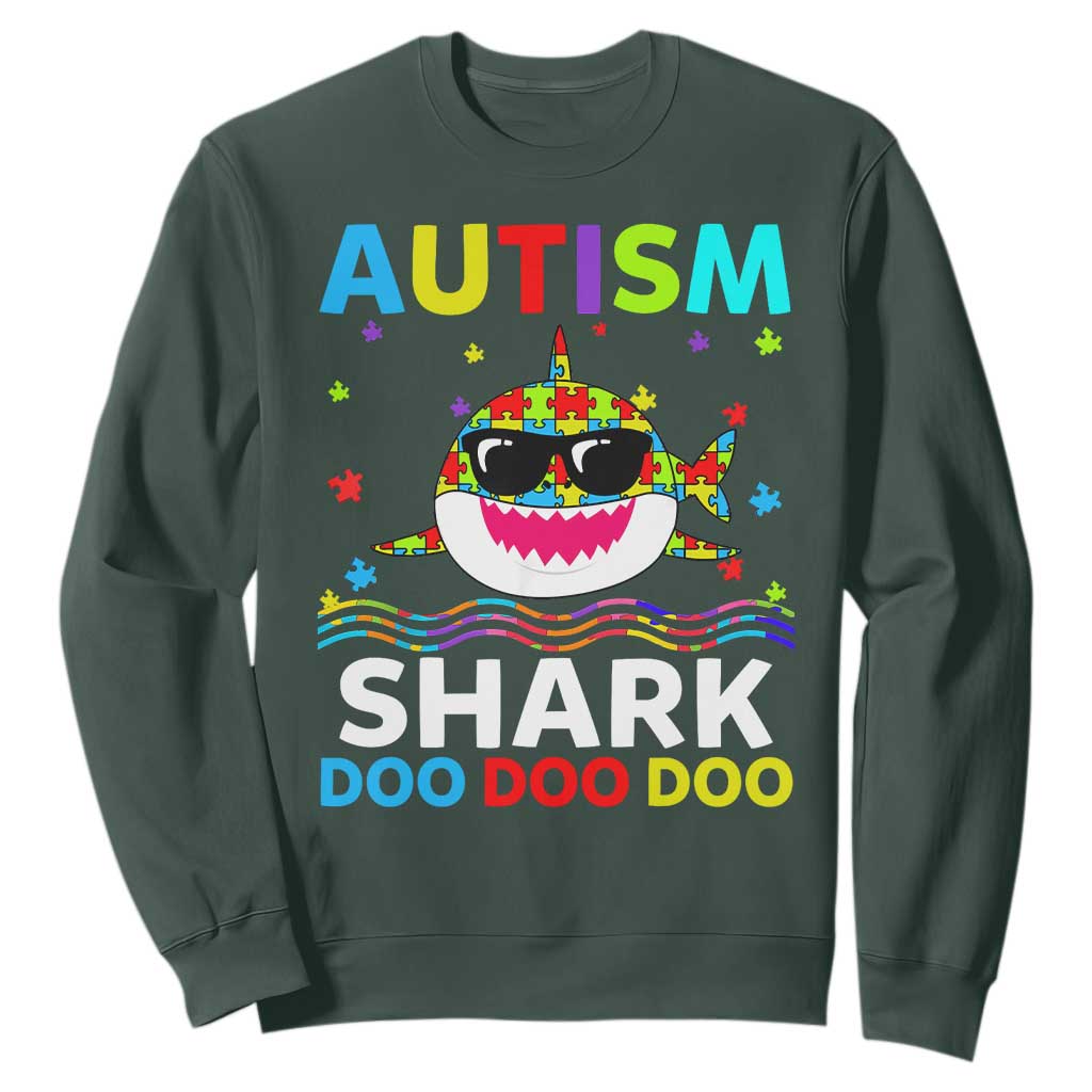 Funny Autism Shark Sweatshirt Puzzle Piece Autistic Mom Dad Sped Teacher
