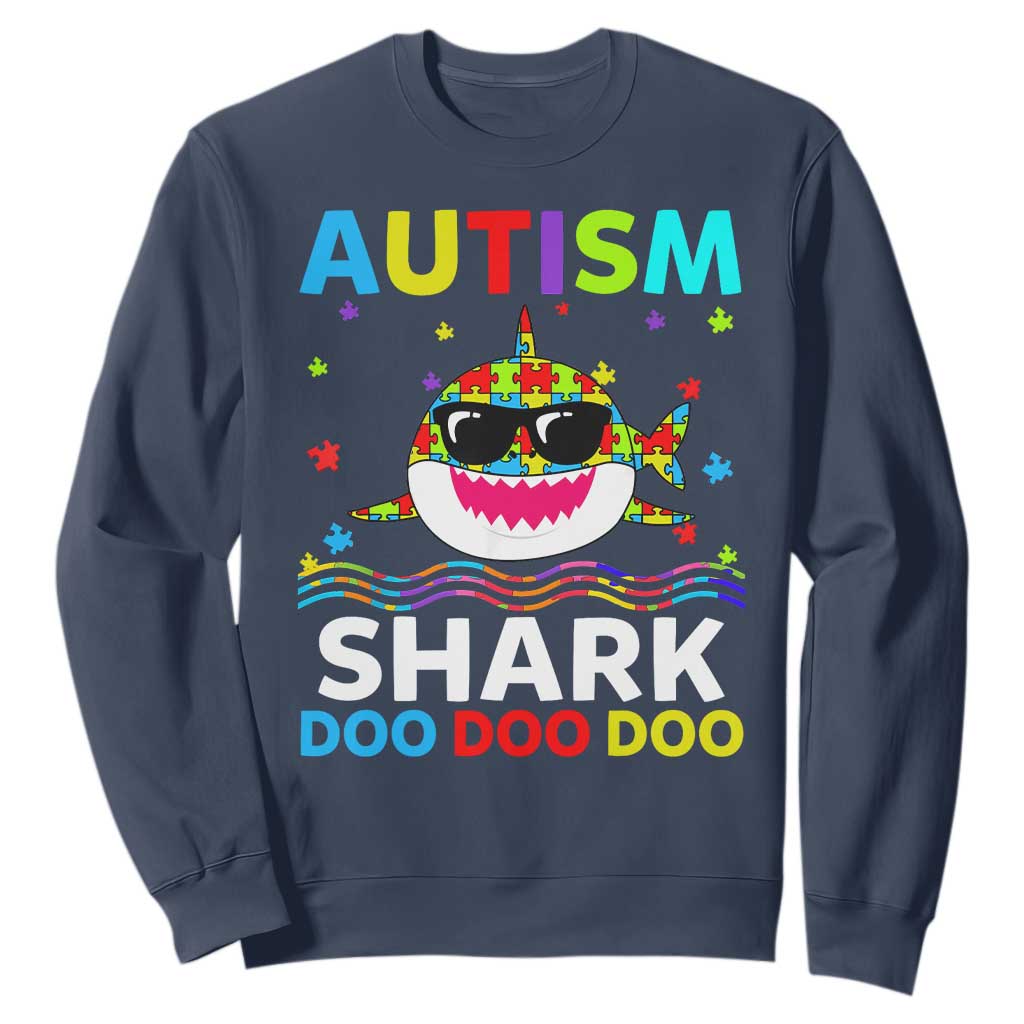 Funny Autism Shark Sweatshirt Puzzle Piece Autistic Mom Dad Sped Teacher