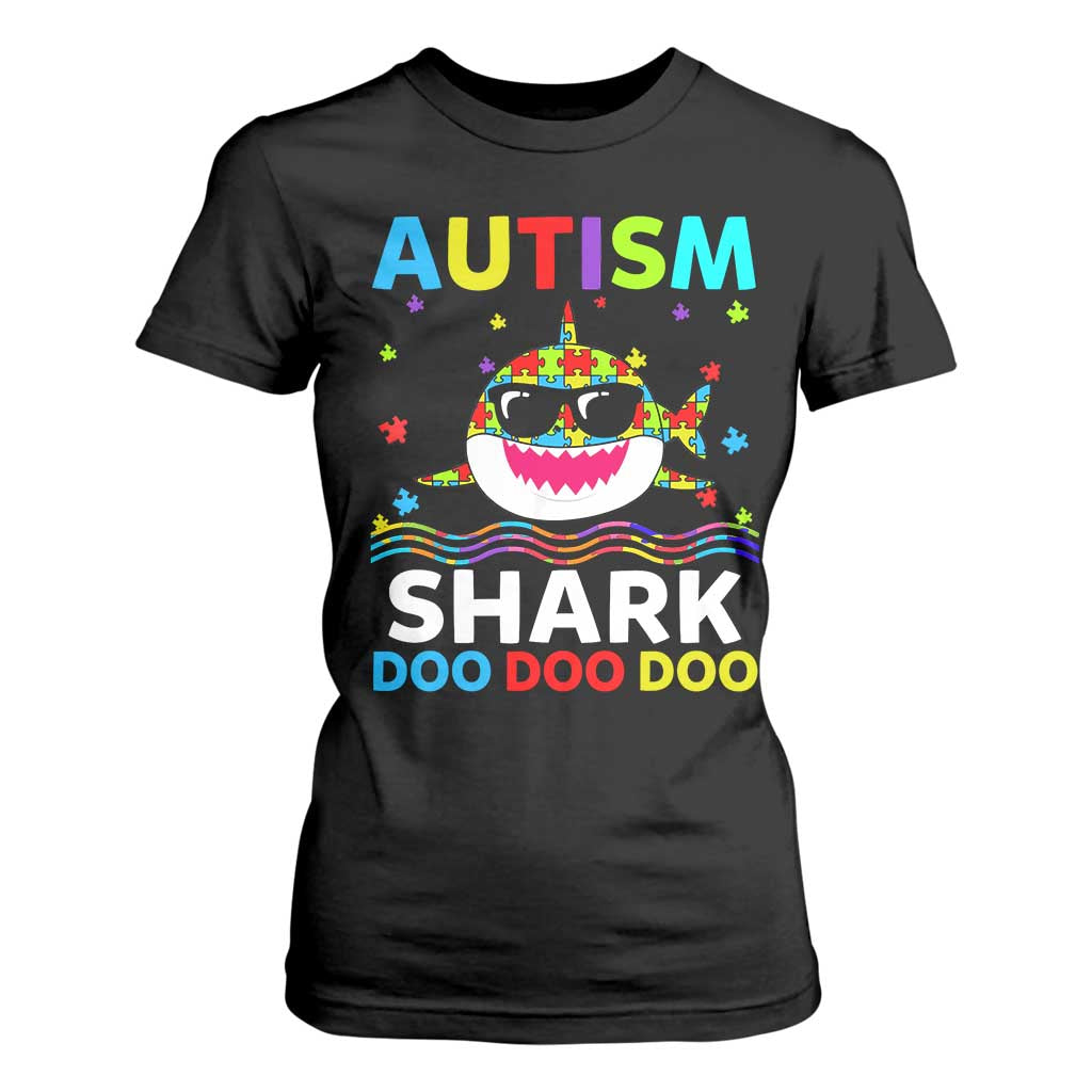 Funny Autism Shark T Shirt For Women Puzzle Piece Autistic Mom Dad Sped Teacher