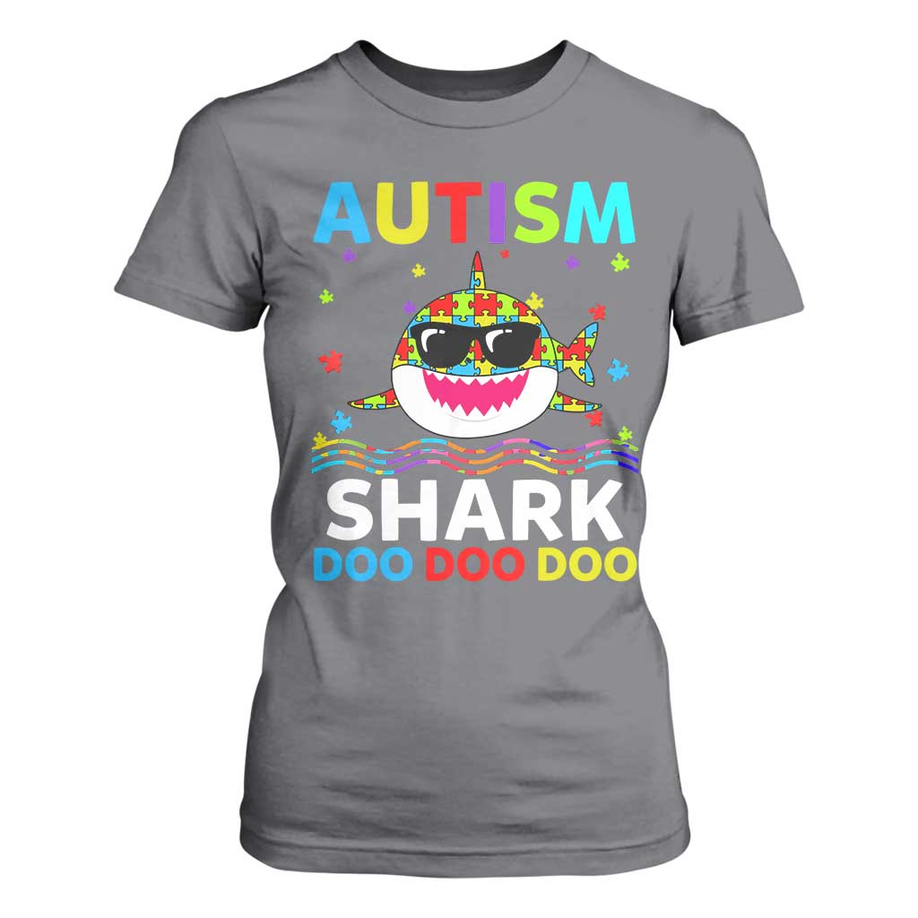 Funny Autism Shark T Shirt For Women Puzzle Piece Autistic Mom Dad Sped Teacher