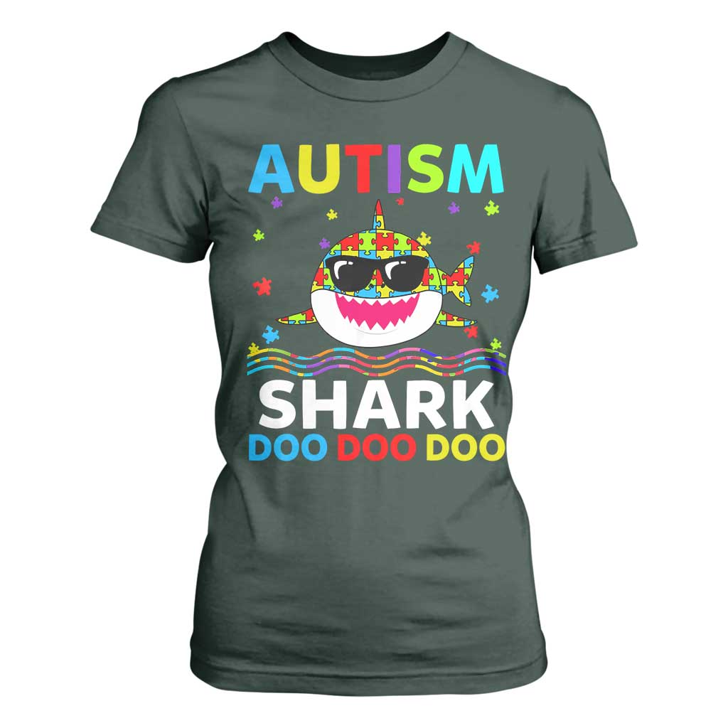 Funny Autism Shark T Shirt For Women Puzzle Piece Autistic Mom Dad Sped Teacher