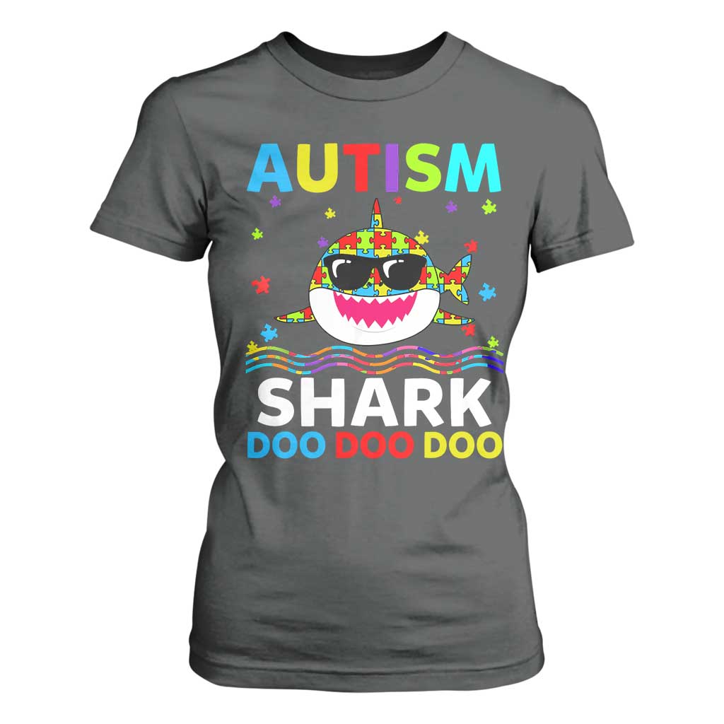 Funny Autism Shark T Shirt For Women Puzzle Piece Autistic Mom Dad Sped Teacher