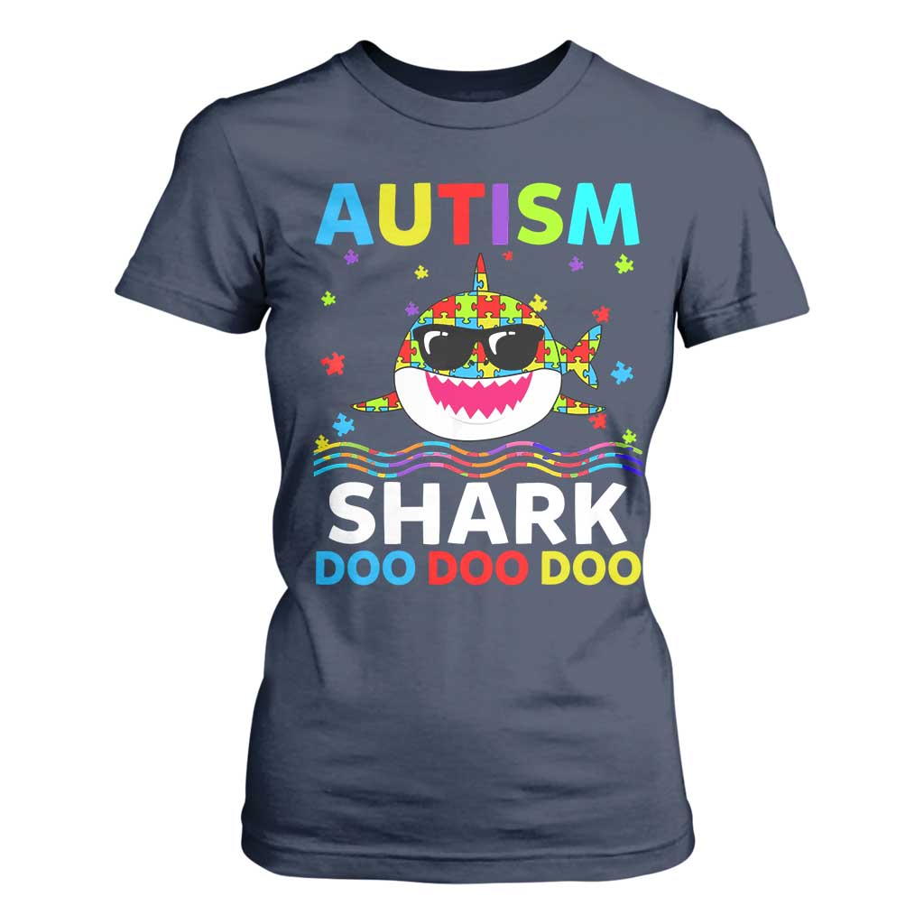 Funny Autism Shark T Shirt For Women Puzzle Piece Autistic Mom Dad Sped Teacher