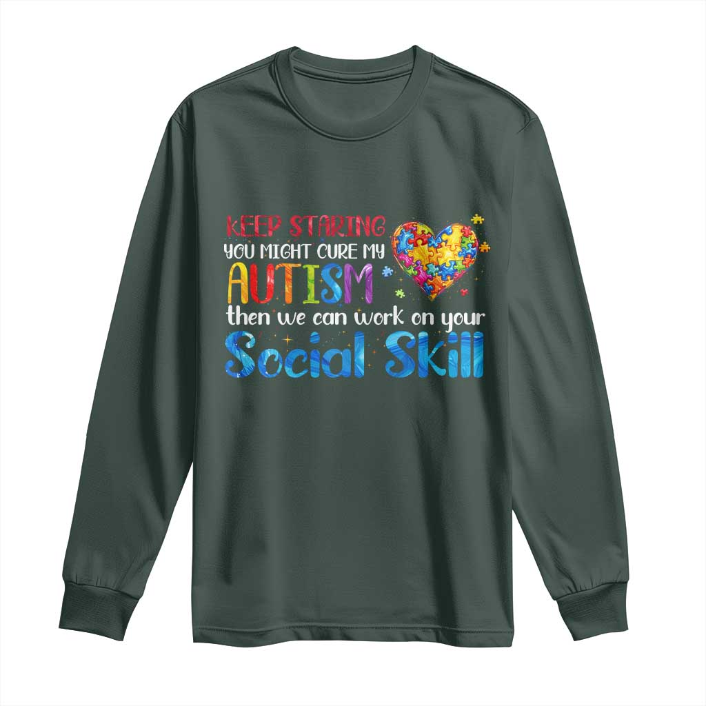Autism Support Long Sleeve Shirt Keep Staring You Might Cure My Autism Heart Puzzle