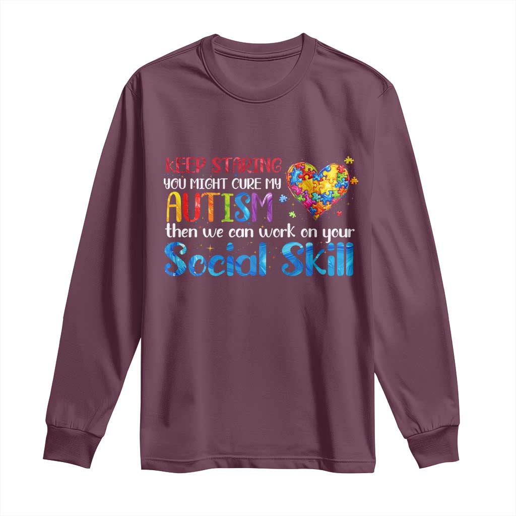 Autism Support Long Sleeve Shirt Keep Staring You Might Cure My Autism Heart Puzzle