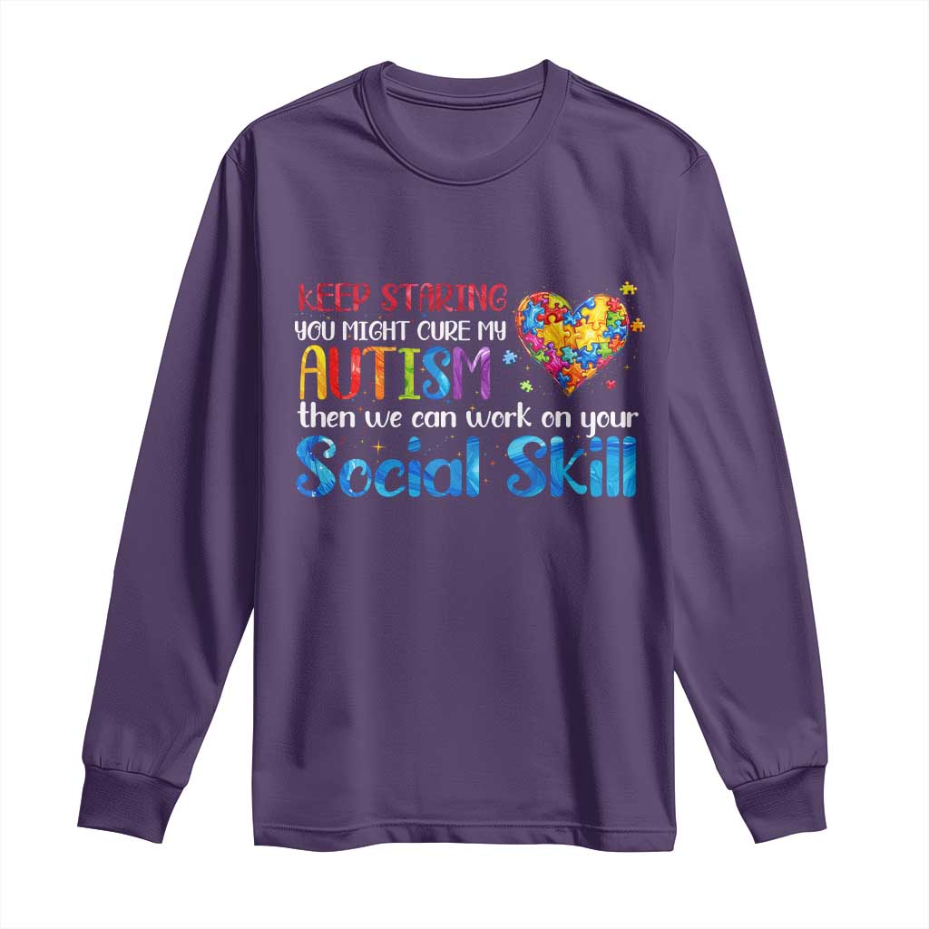 Autism Support Long Sleeve Shirt Keep Staring You Might Cure My Autism Heart Puzzle