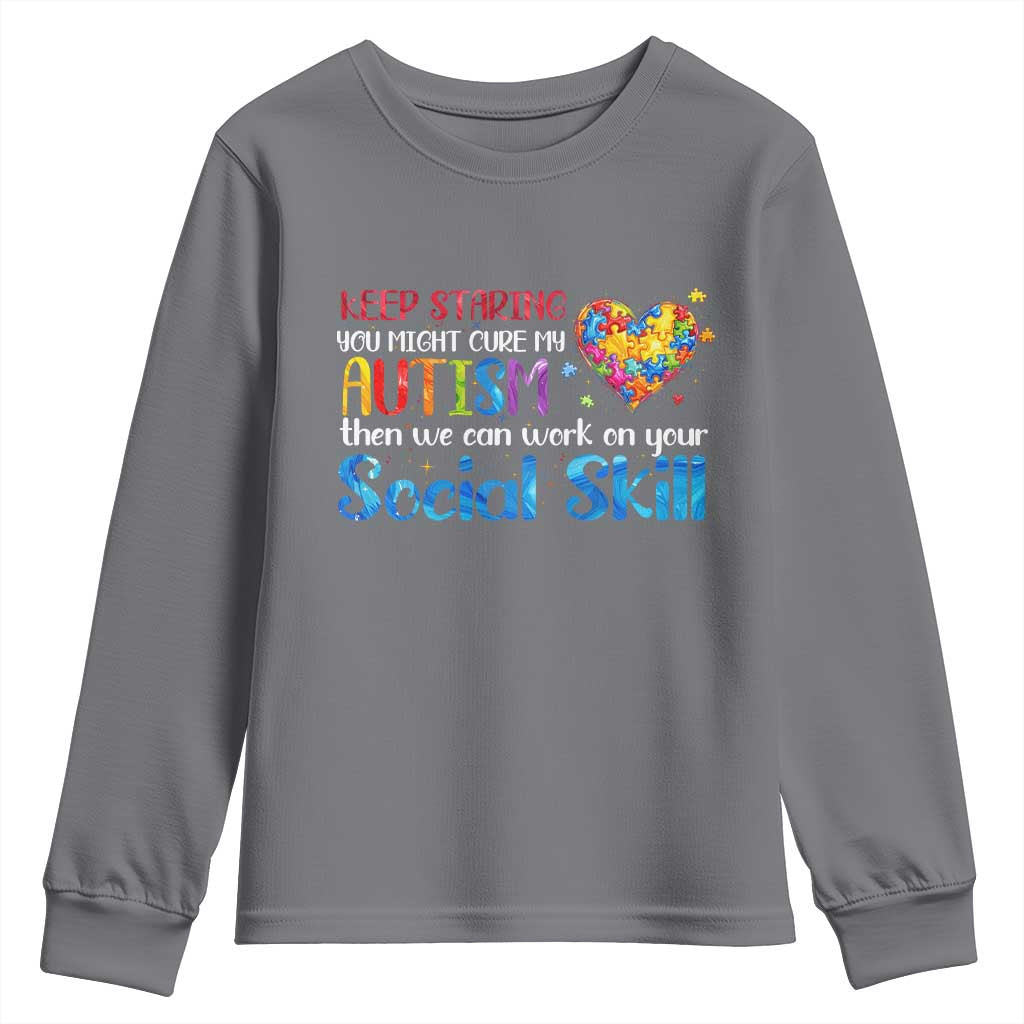 Autism Support Youth Sweatshirt Keep Staring You Might Cure My Autism Heart Puzzle