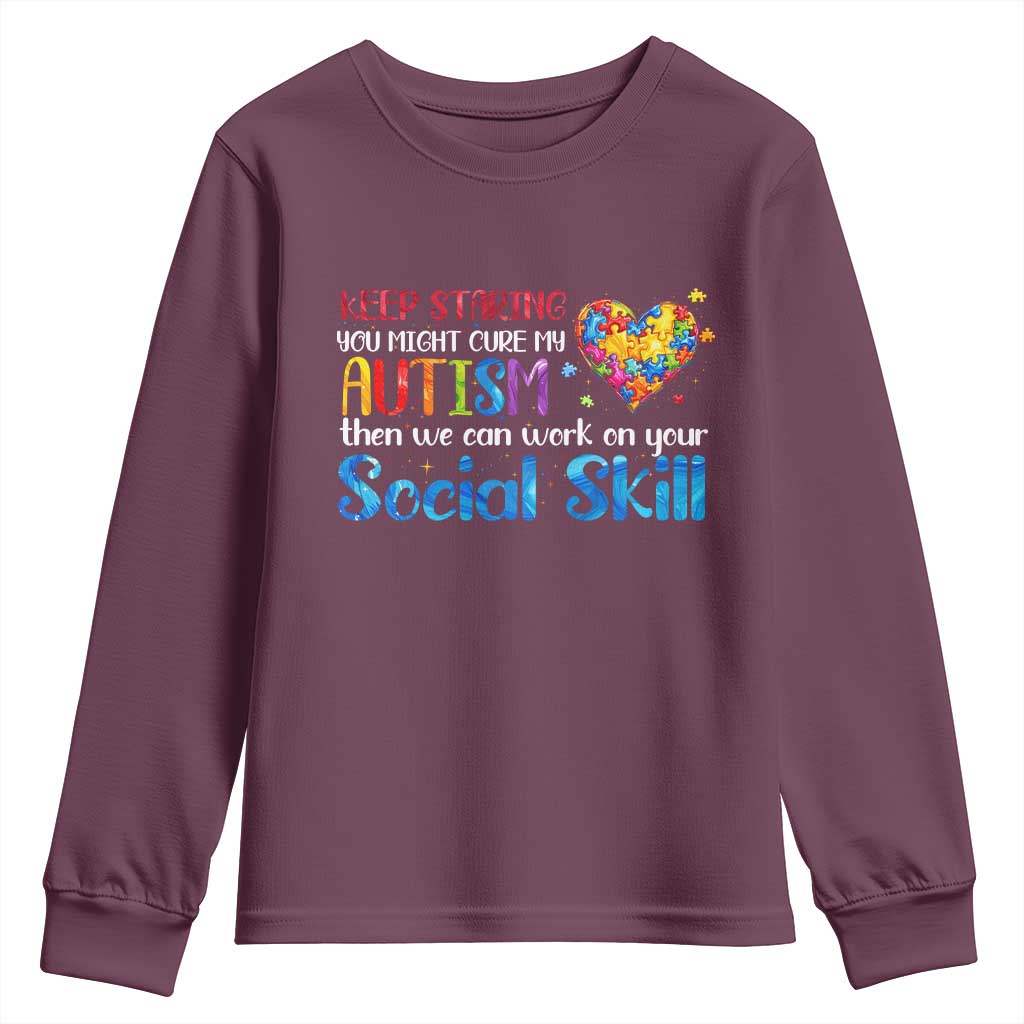 Autism Support Youth Sweatshirt Keep Staring You Might Cure My Autism Heart Puzzle