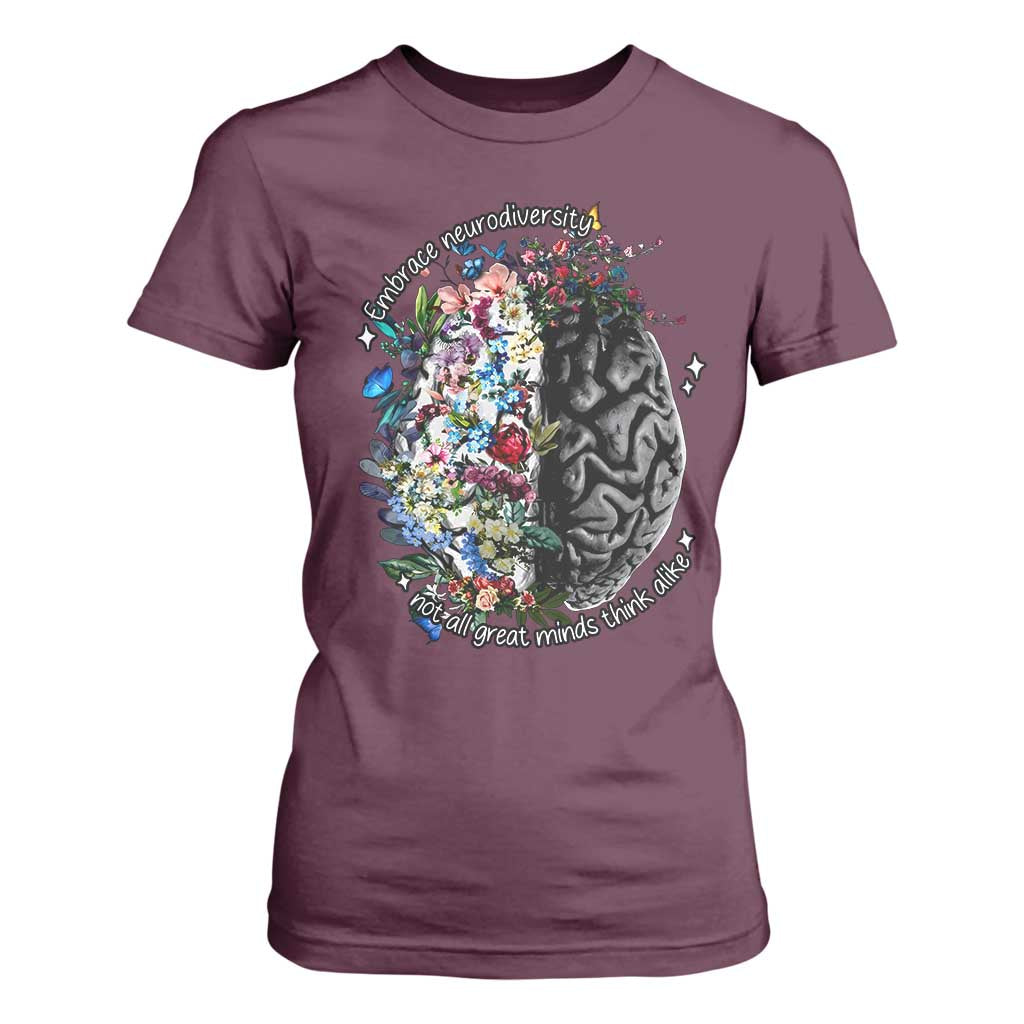 Autism Acceptance T Shirt For Women Neurodiversity All Great Minds Don't Mind Alike